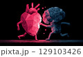 Polygonal brain chasing glowing heart on black background 129103426