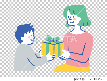 Boy giving a present to his mother_Color 129103522