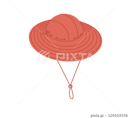 Outdoor Bucket Hat with Cord Stopper. Summer Head Fashion accessory cap clothing technical illustration. Vector headgear 129103556