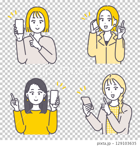 一幅引人注目的插圖，描繪了一位年輕女子和她的智慧型手機 129103635