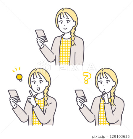 若い女性がスマートフォンを使っているイラスト素材 若い女性がスマートフォンを使っているイラスト素材 129103636