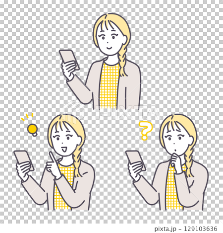 Illustration of a young woman using a smartphone 129103636