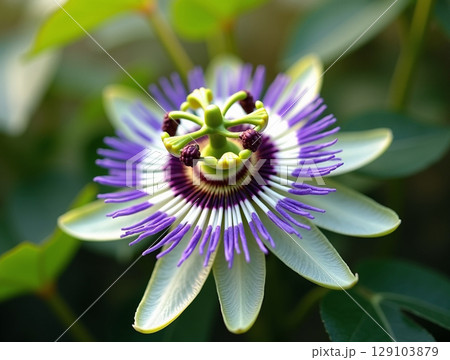 Detailed Macro Shot of Passionflower's Intricate Corona 129103879