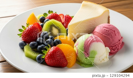 フルーツとケーキの盛り合わせ 129104294