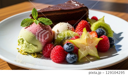 ベリーとアイスとケーキの盛り合わせ 129104295