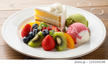 Fruit and cake sweets 129104296