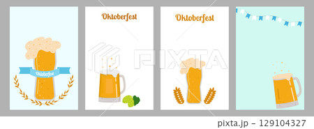 Oktoberfest beer festival Party set poster layout. Beer toast cup glass. For marketing advertisement pub brewerie and social media. Vector illustration. 129104327