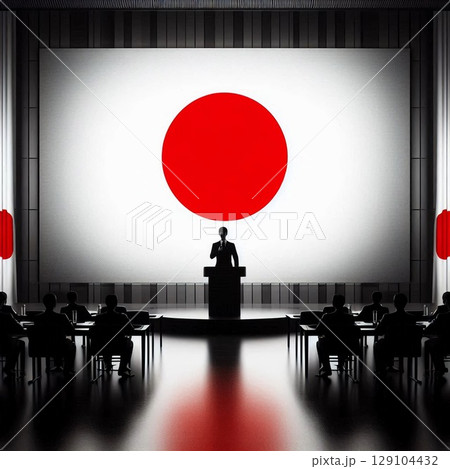 【日本政治・外交】国旗を背景に会談するビジネス/政治家(シルエットのイラスト) 【日本政治・外交】国旗を背景に会談するビジネス/政治家(シルエットのイラスト) 129104432