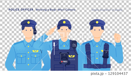 ウェアラブルカメラを装着した警察官のベクターイラストセット 129104437