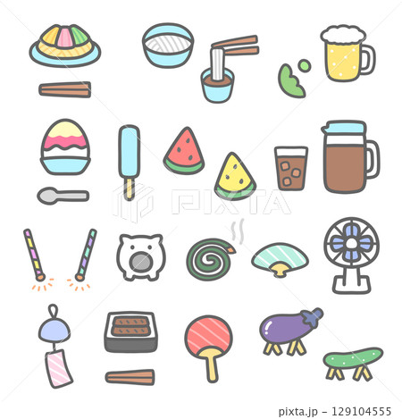 和風な夏のイラストセット 129104555