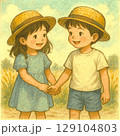 麦わら帽子の女の子と男の子 129104803