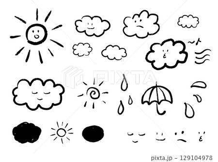 手描き風の可愛い天気イラスト 手描き風の可愛い天気イラスト 129104978