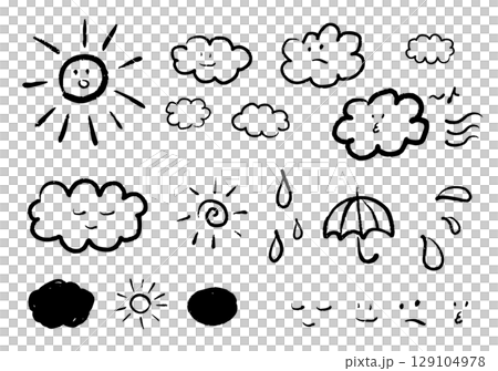 手描き風の可愛い天気イラスト 手描き風の可愛い天気イラスト 129104978