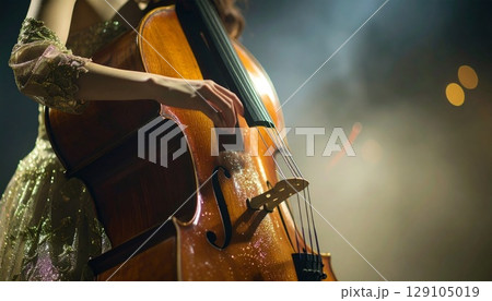 コントラバスを弾く日本人女性 129105019