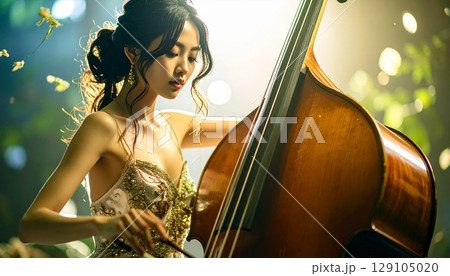 コントラバスを弾く日本人女性 129105020
