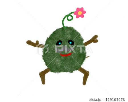 頭から花が生えた緑色の不思議なかわいいモンスター 頭から花が生えた緑色の不思議なかわいいモンスター 129105078