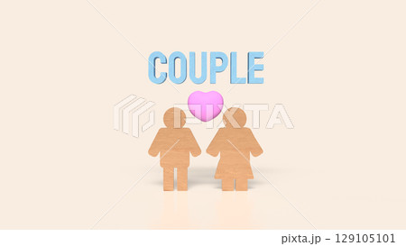 The Wood plate woman and man for couple concept 3d Rendering. 129105101