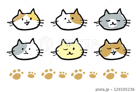 落書き風のかわいい猫イラスト　色付き 129105236