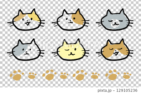 落書き風のかわいい猫イラスト　色付き 129105236