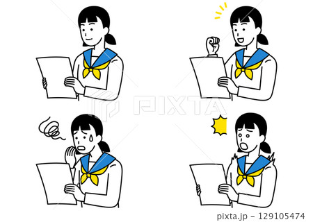 書類を見る女子学生　セット 129105474