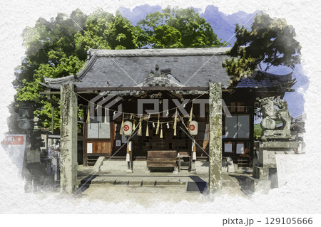 水彩画風 素盞嗚神社 拝殿 広島県福山市 水彩画風 素盞嗚神社 拝殿 広島県福山市 129105666