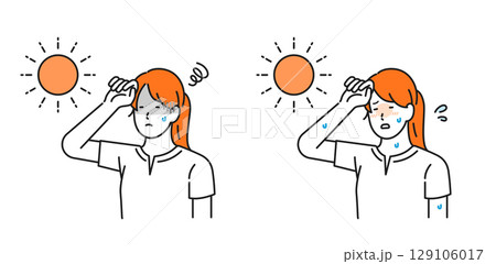 イラスト素材：熱中症で体調不良の女性 129106017
