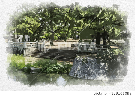 水彩画風　こんぴらさん　金刀比羅宮神事場　香川県琴平町 129106095