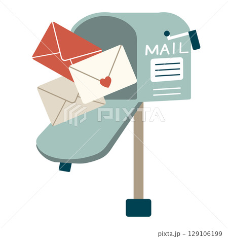 郵便が届いてる郵便ポストのイラスト 129106199