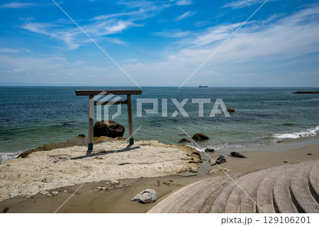 夏の礫が浦と鳥居 129106201