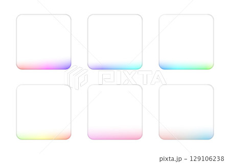 グラデーションの入った角丸正方形のぷっくりした硝子　フレーム　セット　png 129106238