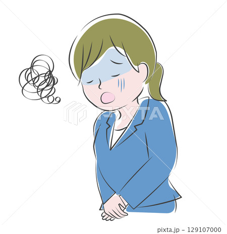落ち込んで謝罪する若いスーツの女性 落ち込んで謝罪する若いスーツの女性 129107000