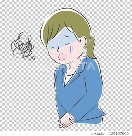 A depressed young woman in a suit apologizing A depressed young woman in a suit apologizing 129107000