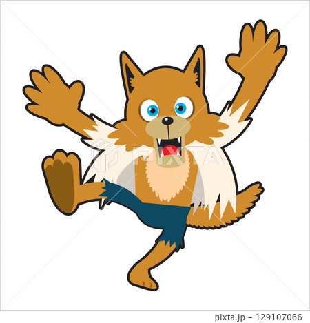 満月を見て変身したような、青い目の狼男が驚いているイラスト 満月を見て変身したような、青い目の狼男が驚いているイラスト 129107066