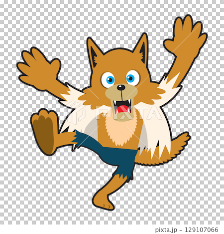 満月を見て変身したような、青い目の狼男が驚いているイラスト 満月を見て変身したような、青い目の狼男が驚いているイラスト 129107066