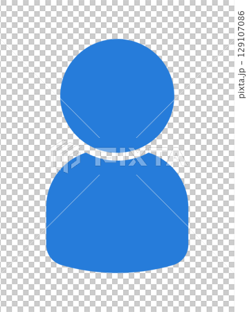 1人の人物のバストアップのシルエットアイコン - シンプルな胸から上の青い人型のイラスト素材 129107086