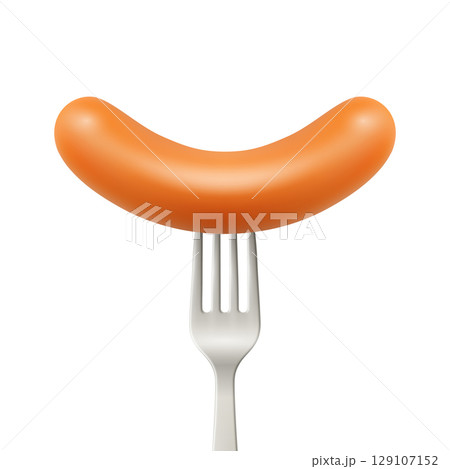 Vector 3d Realistic Grilled Sausage on Fork, Isolated. Cooked Sausage with Grill Cuts for BBQ Menu, Picnic Food, Meat Product Design, Restaurant Icon, Butcher Branding, Culinary Concept, Packaging Vector 3d Realistic Grilled Sausage on Fork, Isolated. Cooked Sausage with Grill Cuts for BBQ Menu, Picnic Food, Meat Product Design, Restaurant Icon, Butcher Branding, Culinary Concept, Packaging 129107152