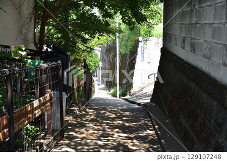 渋谷区・西新宿五丁目駅付近の路地裏風景と坂道 渋谷区・西新宿五丁目駅付近の路地裏風景と坂道 129107248