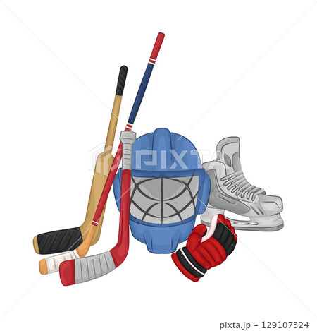Illustration of Hockey Equipment Illustration of Hockey Equipment 129107324