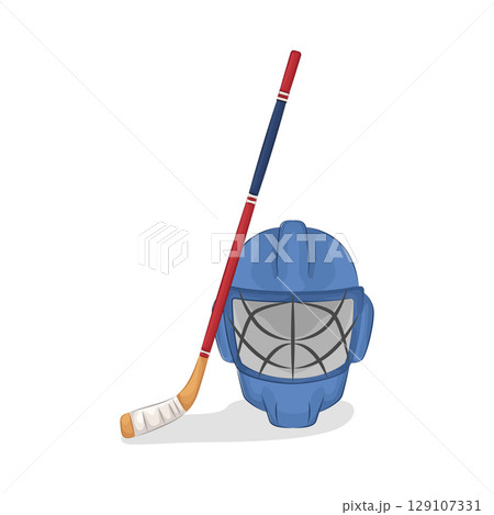 Illustration of Hockey helmet and hockey stick Illustration of Hockey helmet and hockey stick 129107331