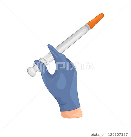 Illustration of Hand Holding Syringe  129107337