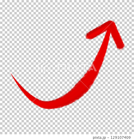 透明背景上紅色手繪彎曲箭頭（向上） 129107409