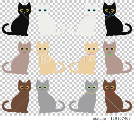 Cats of various colors, stray cats and pet cats facing each other set Cats of various colors, stray cats and pet cats facing each other set 129107469