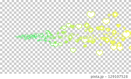 Green and yellow heart sparkle effect on transparent background 129107528
