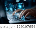 ソフトウェア開発の未来、ホログラムUIを操作するエンジニアの手元1 129107654