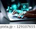 AIと脳科学の未来技術、ホログラムUIを操作する手 129107655