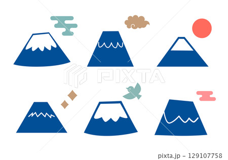 富士山と縁起物のイラストアイコンセット 富士山と縁起物のイラストアイコンセット 129107758