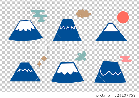 富士山と縁起物のイラストアイコンセット 富士山と縁起物のイラストアイコンセット 129107758