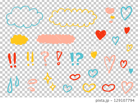 Cute doodle-style clouds and hearts Cute doodle-style clouds and hearts 129107794