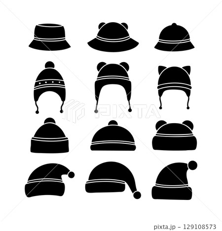 Set of baby cap silhouettes. Black and white Vector Illustration Set of baby cap silhouettes. Black and white Vector Illustration 129108573
