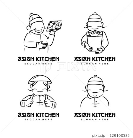 Set of Chinese Chef Logo. Vector illustration of an Asian chef logo. 129108583